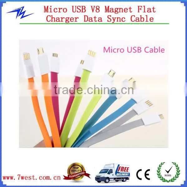 Newest Colorful Noodle Flat Magnet Micro USB Cable Charger Data Sync Cable for iPhone4/iPhone 5/Andriod smartphone