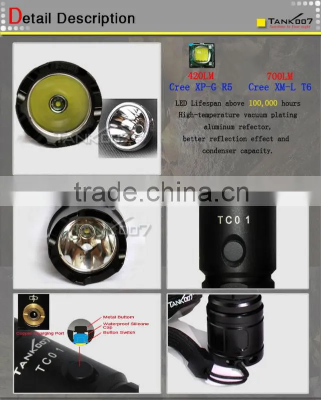 TANK007 500w high power led high power led 15w Rechargeable LED Flashlight