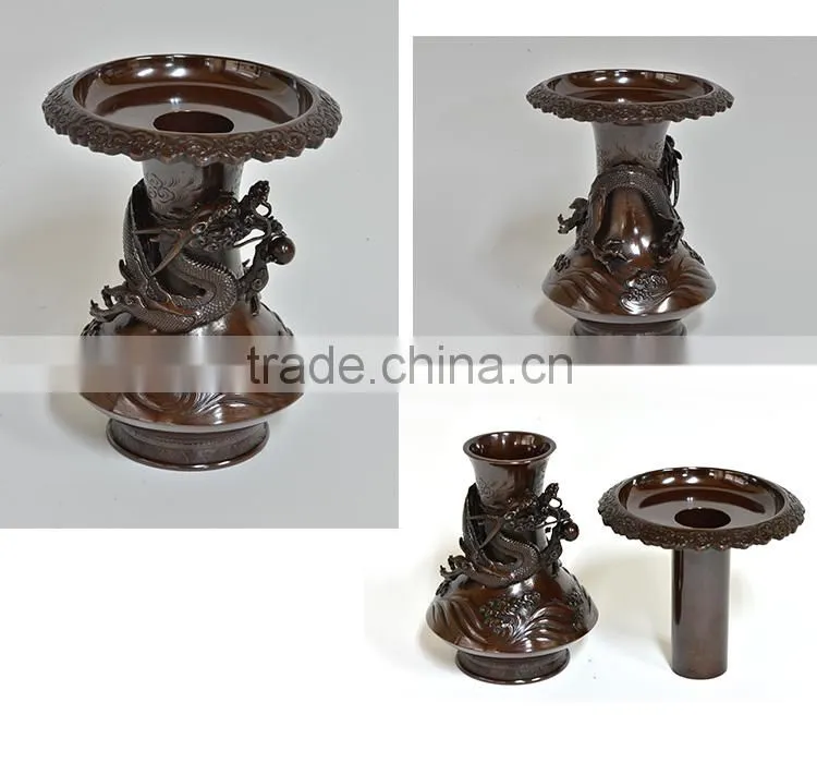 Beautiful and Luxury Dragon and bamboo design Vase,incenseburner,and religious candle holder set made in Japan with long-lasting