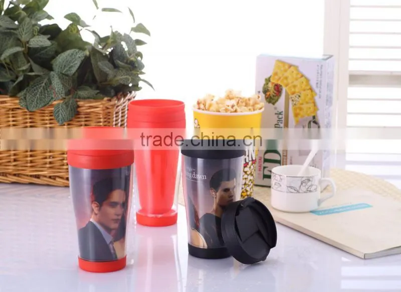 Colorful 14OZ Double Wall Plastic Coffee Cup With Inner Color-paper