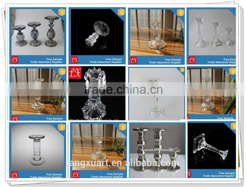 LXHY-A057 hexagonal base antique crystal clear colored glass tapper candle holder