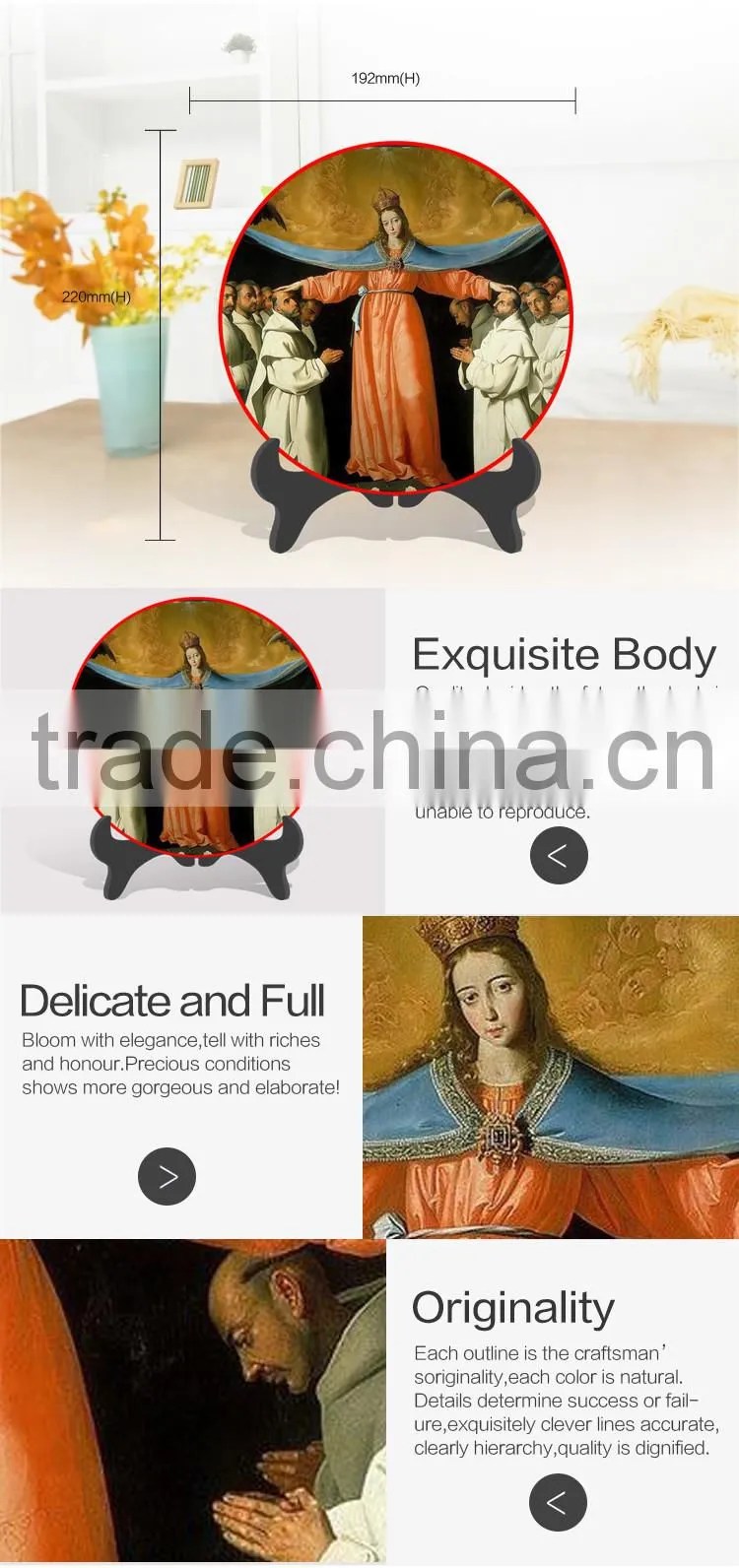 Hot sale famous popular exquisite painted religious figurines decor plate arts international