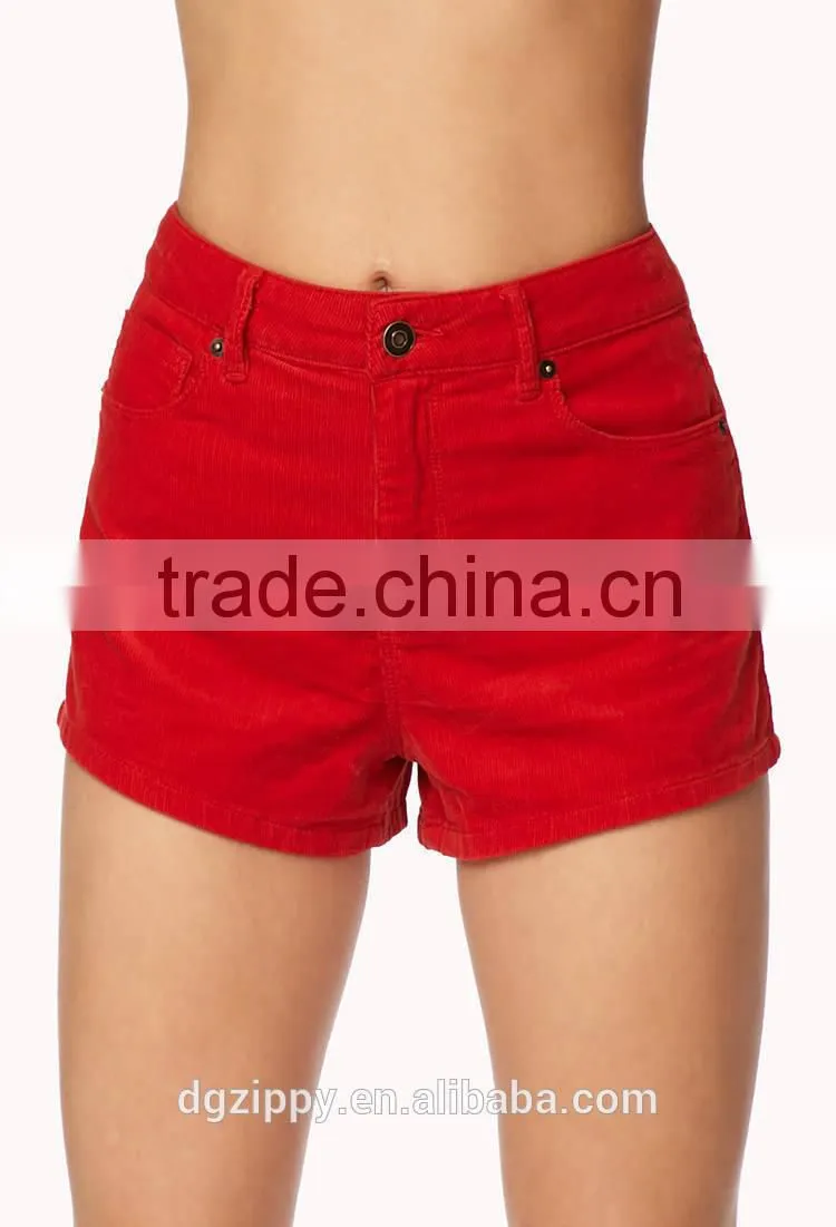 Five-pockets construction belt loops corduroy shorts unlined pants