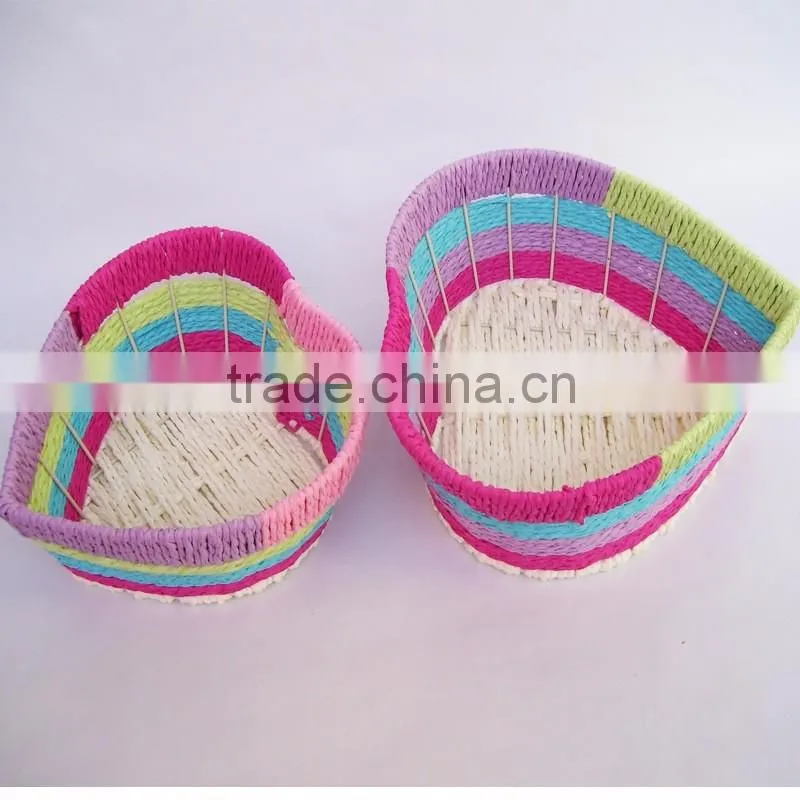 Beautiful heart shape rafi braidedstraw decoration storage basket