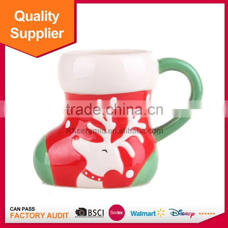 Christmas kids gift shoes shope porcelain promotion mug