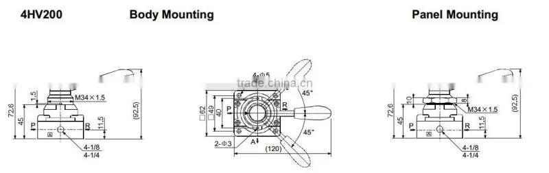 4HV Series Pneumatic Hand Valve-4 Ports Hand Lever Valve
