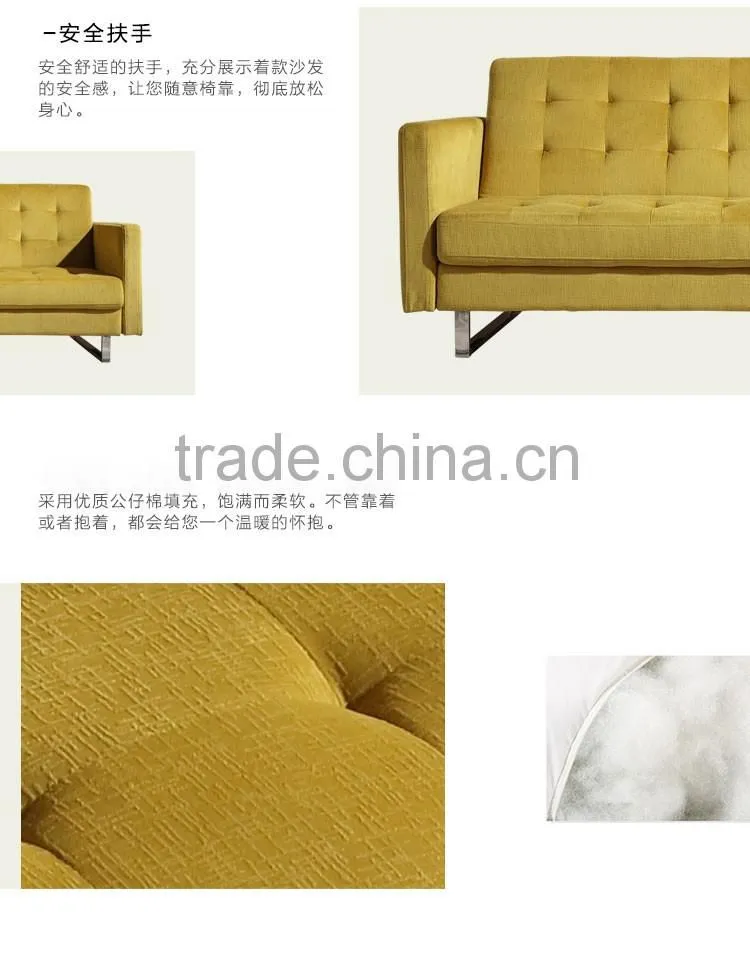modern convertible simplistic linen futon bed, yellow