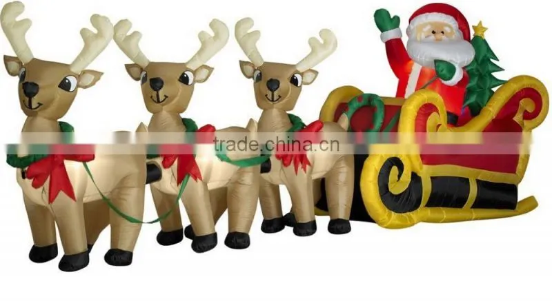 Christmas Inflatable Santa In Sleigh With Three Reindeer