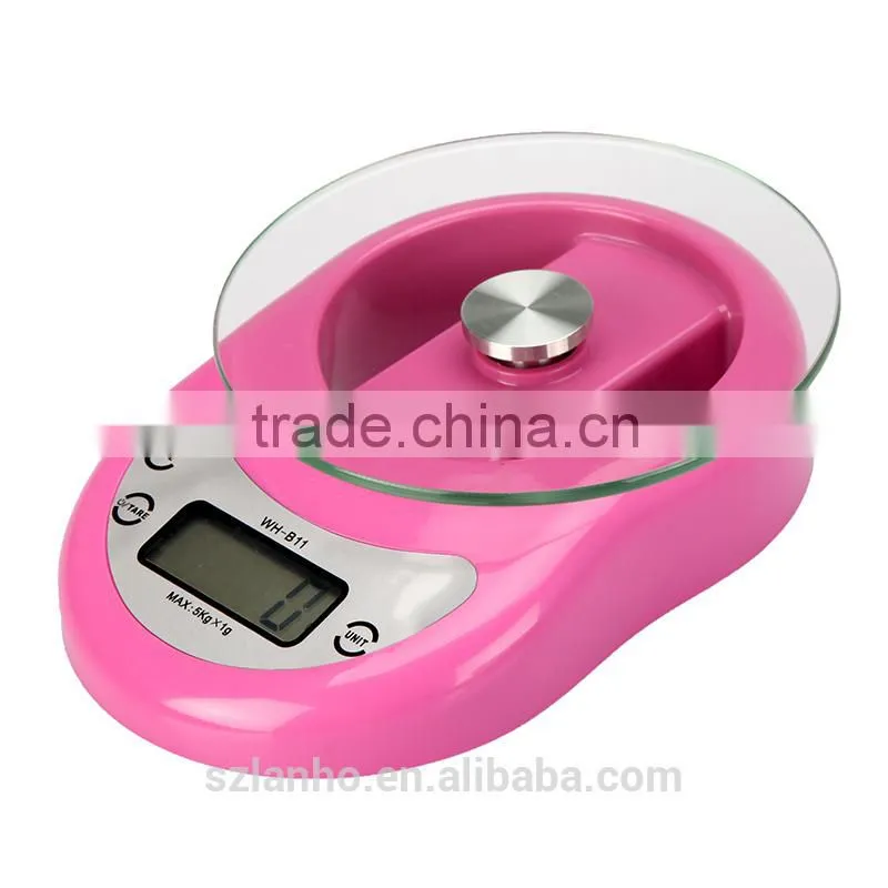 5kg 5000g/1g Digital Kitchen Scale Diet Food Weight Clock Countdown Alarm