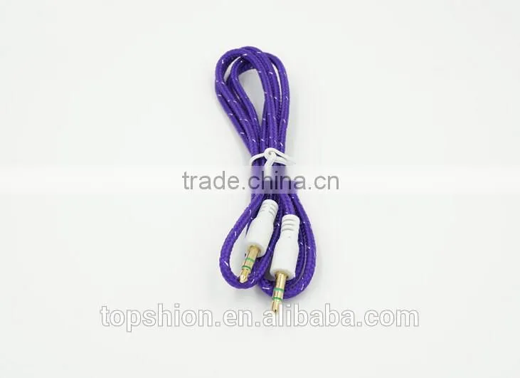 Braided car aux audio cable usb cable 3.5mm stereo audio cable male to male
