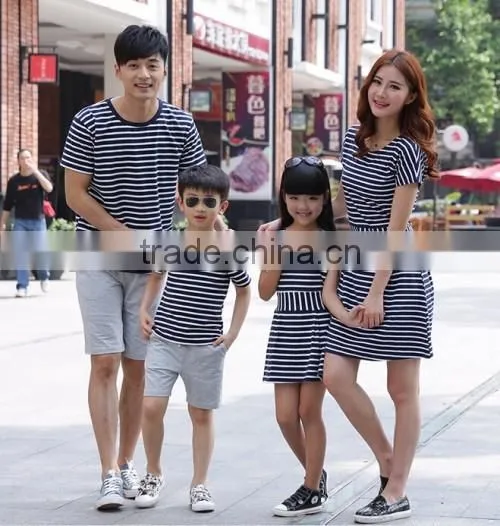 2015 Wholesale Strip Cotton Parents Children Clothes Factory Price Hot Summer Family Clothing Set