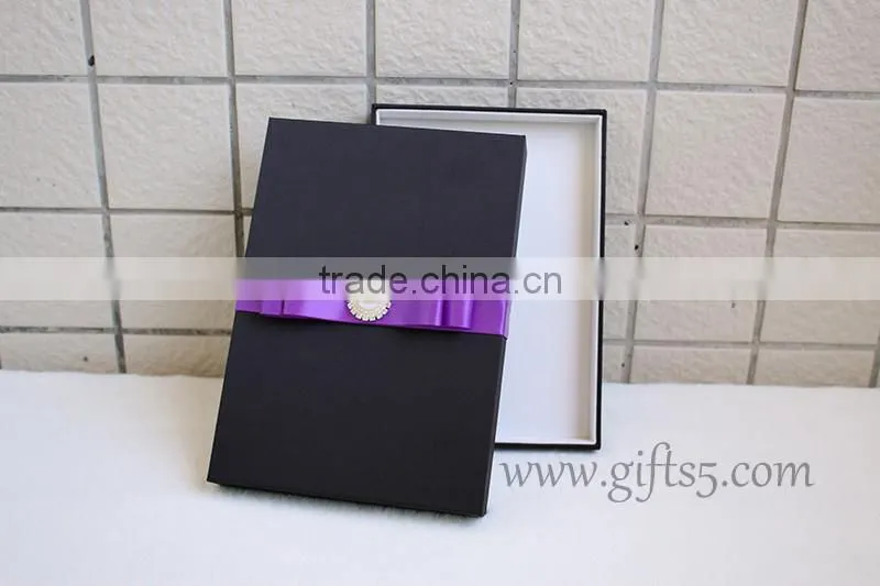Elegant custom Black wedding invitation box with ribbon