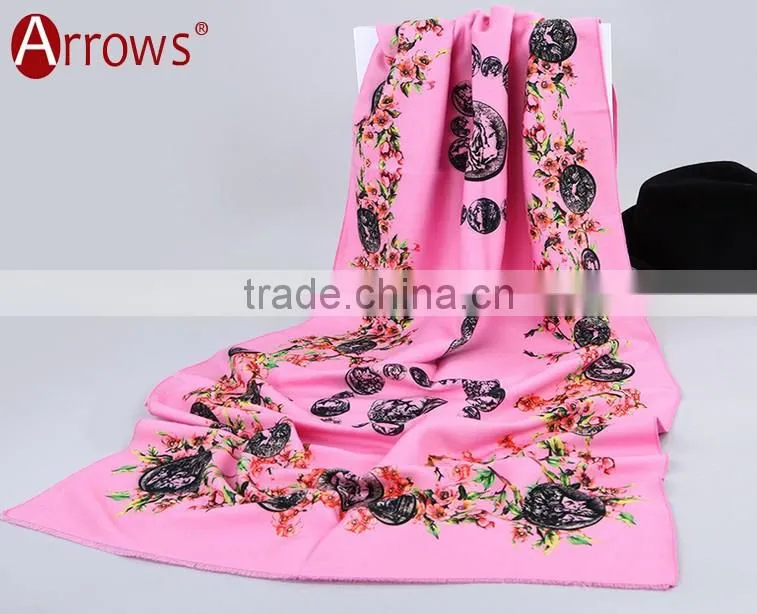 2016 New Design 100% Arcylic Women Ladies Winter Scarf Shawls Wrap Printed Coins and Floral Pattern Tassel