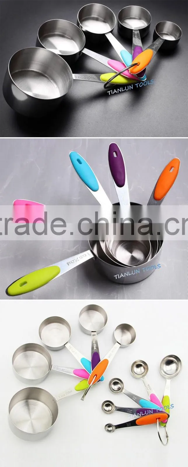 Stainless steel measuring spoons with silicone handle,Mini measuring spoon sets for home kitchen,Stainless steel cookware set