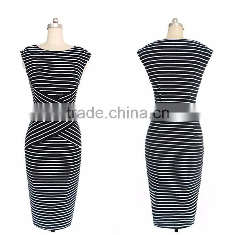 Casual Wear Women Dress Sleeveless Dress Elegant Black And White Striped
