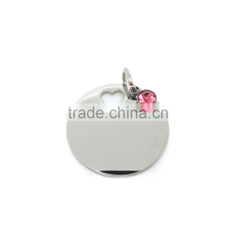 316l stainless steel round plate pendant with decorate zircon