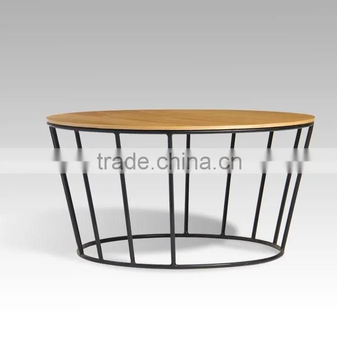 2016 China design replica furniture modern wooden top coffee table with steel base for sale
