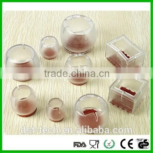 Transprent Soft rubber round table chair leg floor protectors with felt