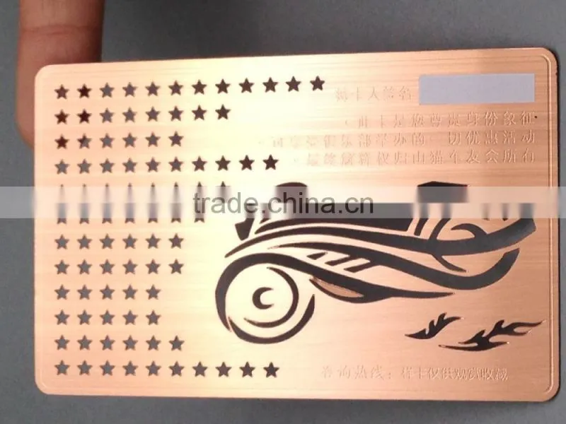 High quality copper metal card cutting metal business card with unique design