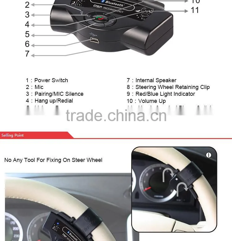 In-car Wireless FM Transmitter Car Charger MP3 Player Bluetooth Hand-Free For Steer Wheel