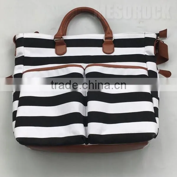 Black & White Stripe Cushioned Canvas Diaper Bag Mummy Bag Baby Diaper Bag