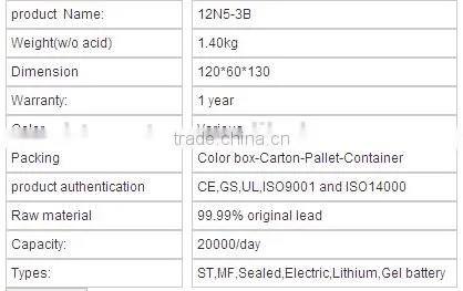 12v dry battery 12N7A-3A