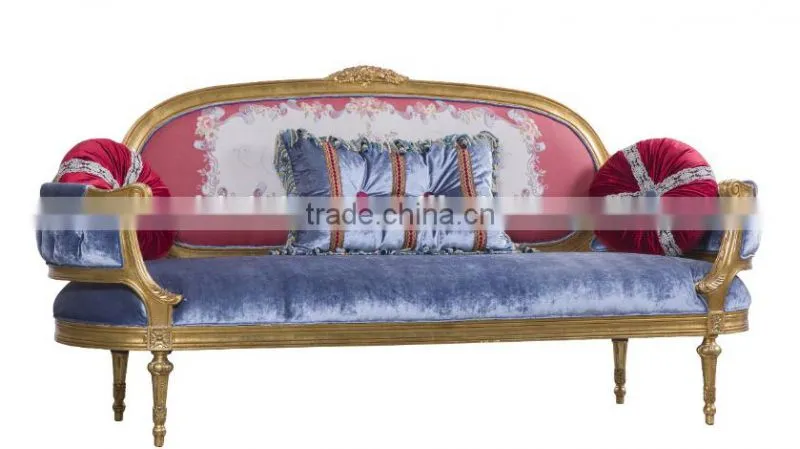 Concise design European living room wood carving fabric sofa set