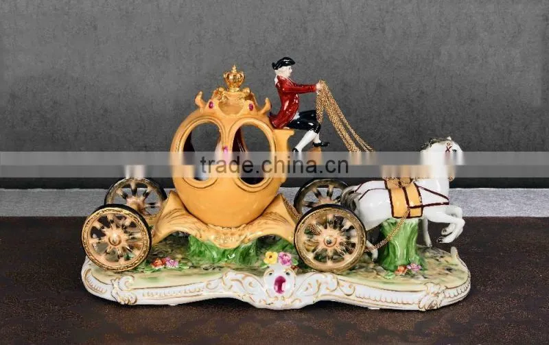 Horse-drawn cart design hand painted porcelain figurine