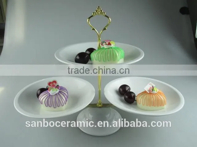 Iron two tier white stand for cake, wedding cake stand in dishes & plates, OEM service