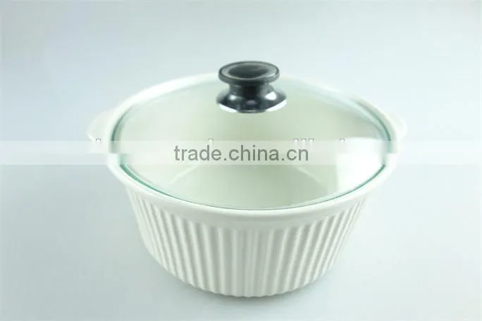 Cream ceramic soup tureen with glass cover/lid in stock