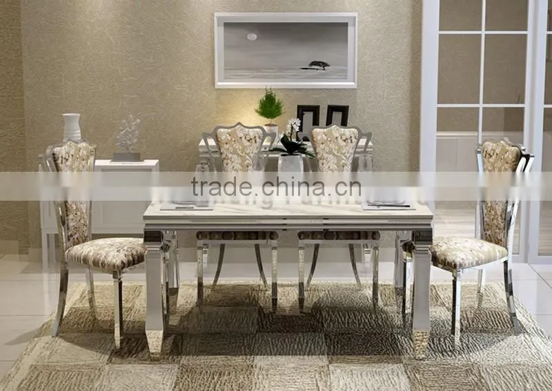 Dining Room Stone Top Stainless Steel Table Chair Sets