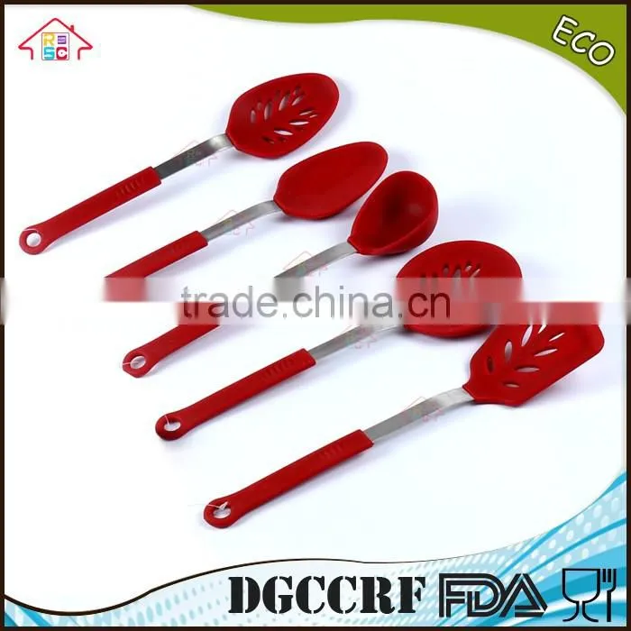 NBRSC Heat Resistant Stainless Steel Kitchen Utensil Premium Silicone Cooking Utensils scoop ladle spoon