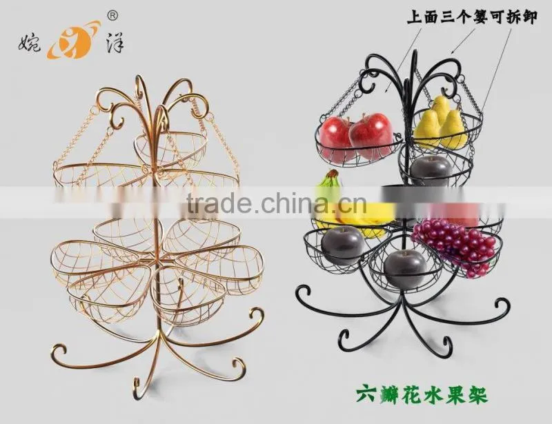 2016 kitchen storage organizer hot sale metal hanging 3 tier fruit basket stand
