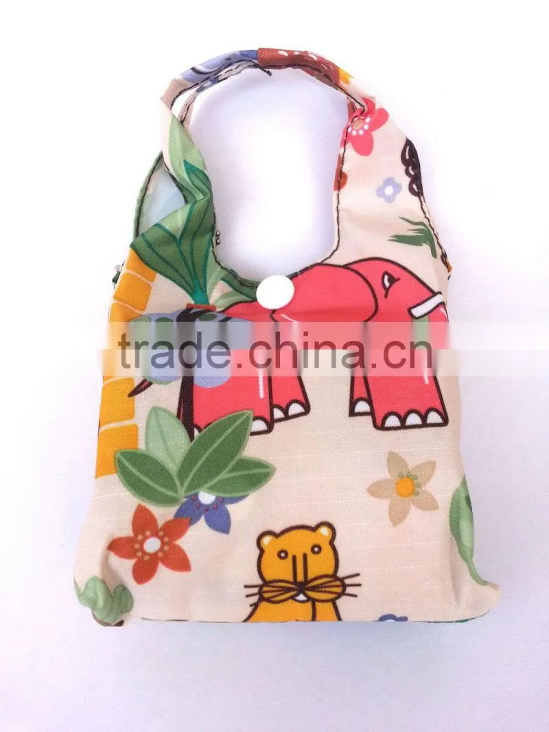Wholesale Reusable Foldable Portable Folding Tote Shoulder Shopping Bag with small pouch
