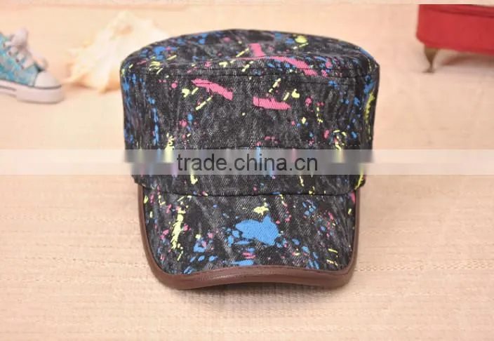 colorful maple leaf printed denim military caps and hats