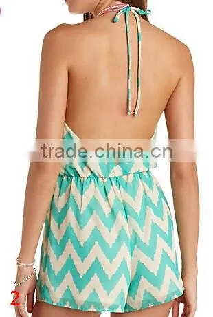 chiffon Halter mint and white Strappy Chevron Romper And jumpsuit shorts for women