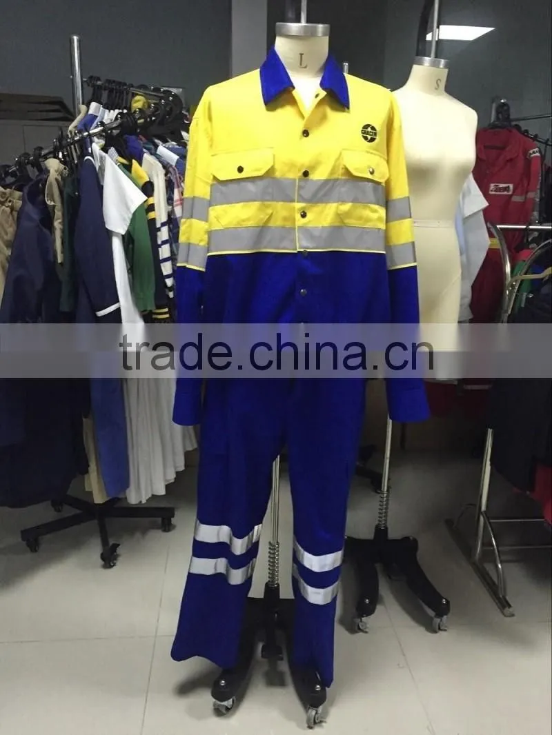 Polycotton his vis working uniform jacket pants reflective safety Coverall Workwear