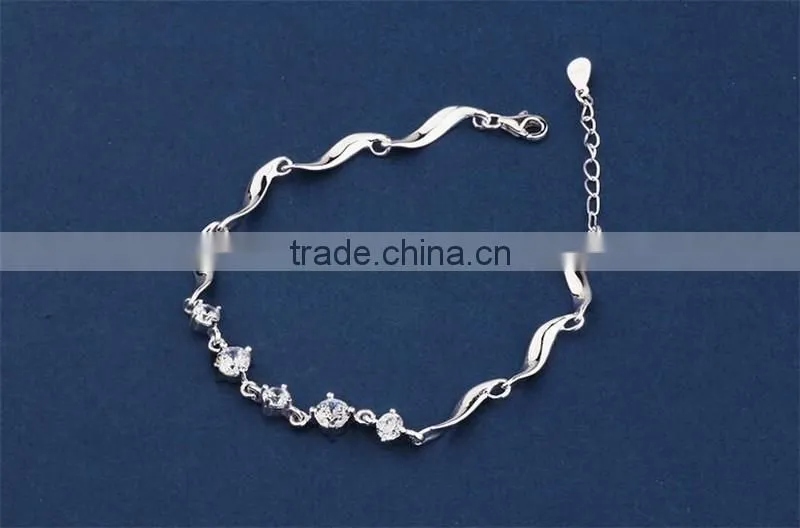 925 Sterling Silver Charms Fashion Design Zircon Twisted Bracelet
