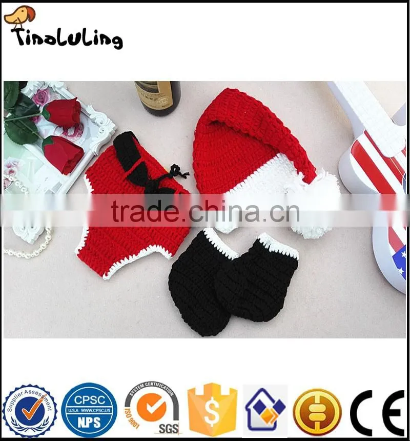 Lovely Handmade Newborn Baby Knitted Christmas santa Hat+Diaper Cover Set Crochet Photography Props