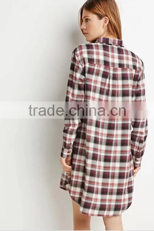 new style woman plaid shirt slim fit ladies extra long shirt flannel shirt