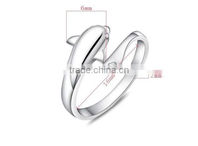 F20054N 2016 New Design Cheap Price Wholesale Fashion Silver Dolphin Ring