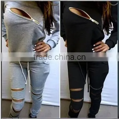 2016 Fashion Women Autumn Sweatshirt Front Zipper O-Neck Long Sleeve Sport Suits 2 Pieces Set Ladies Hoodies Tracksuits