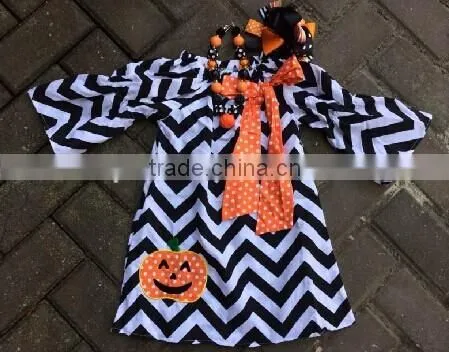 baby girls Halloween dress black chevron pumpkin dress Halloween cheap dress kids boutique dress halloween peasant dress 2015