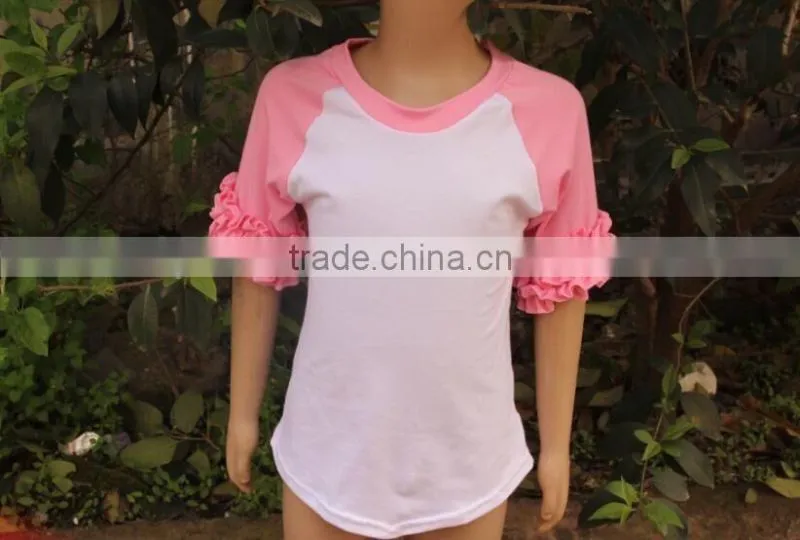 Top quality cotton baby girl plain t- shirt summer children t shirt ruffled matching color baby clothing