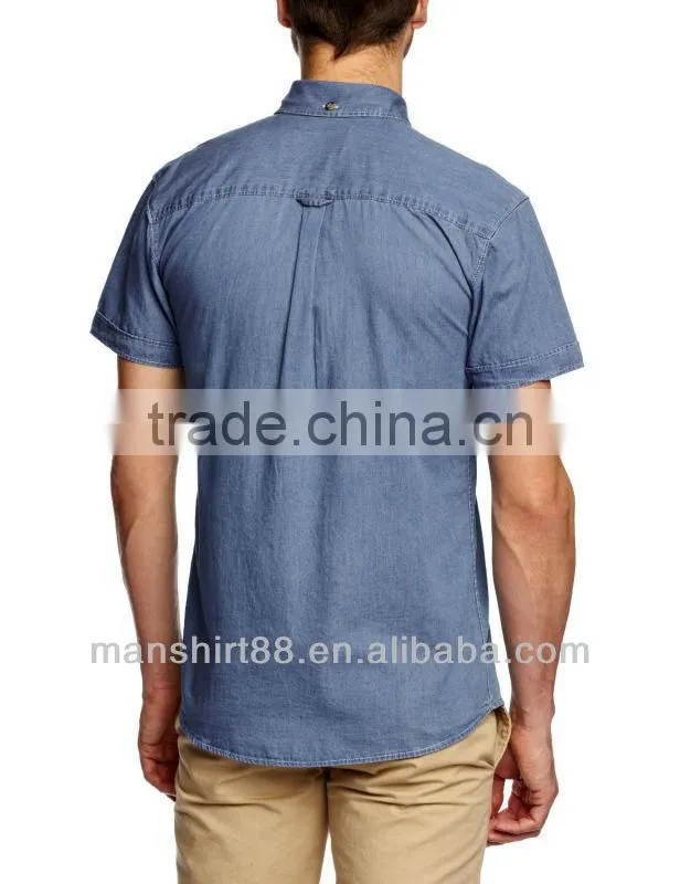 slim fit short sleeve button down collar casual cowboy denim shirt