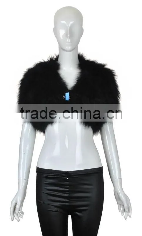 YR124 Tongxiang Fur Factory Fox Hand Knitted Fur Vest/Wholesale Fur Shrug with Elastic