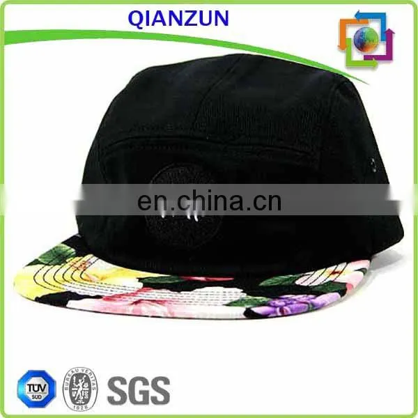 Floral Brim 5 Panel Hat Wholesale Front Patch Logo 5 Panel Hat/Cap