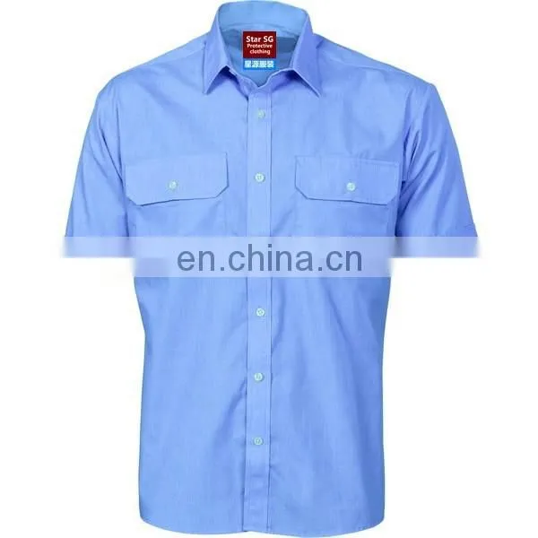 Men's Light Blue PolyCotton Short Sleeve Button Work Shirt