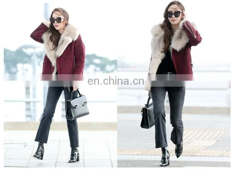 Hot Sale Red Real Leather Jacket Sheep Wool Leather Jacket