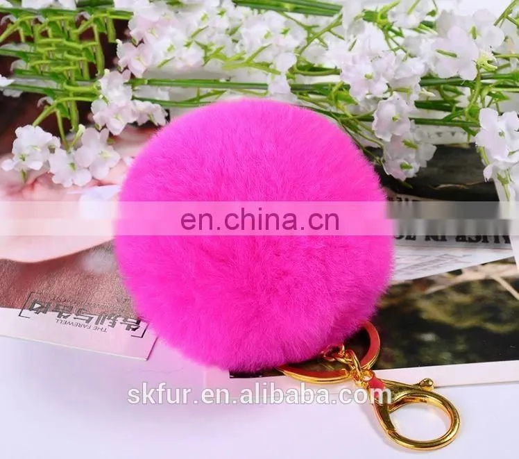 Factory wholesale high quality real rex rabbit fur pom pom keychain
